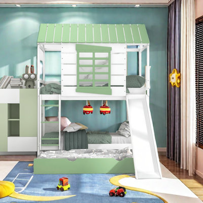 Adian Twin Over Twin Bunk Bed with Built-In Ladder , Trundle Bed Included