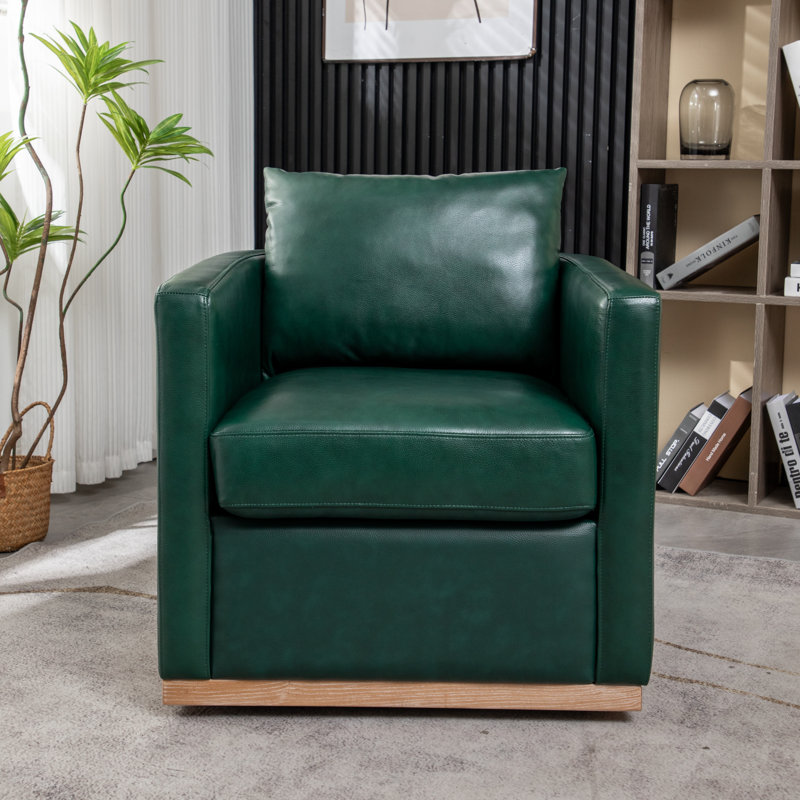 Beaney 29'' Wide Genuine Leather Top Grain Leather Swivel Armchair, Green Genuine Leather