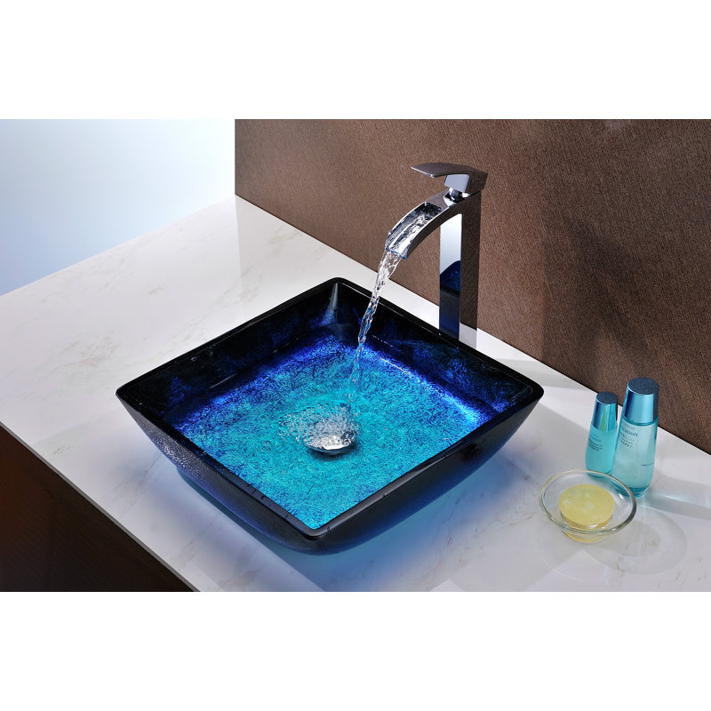 ANZZI Viace 15.13 " Tempered Glass Square Bathroom Sink