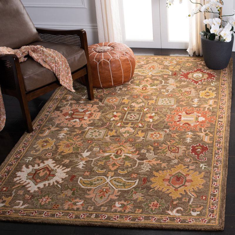 Felsenthal Hand Tufted Wool/Cotton Oriental Rug in Brown, Rectangle 5' x 8'