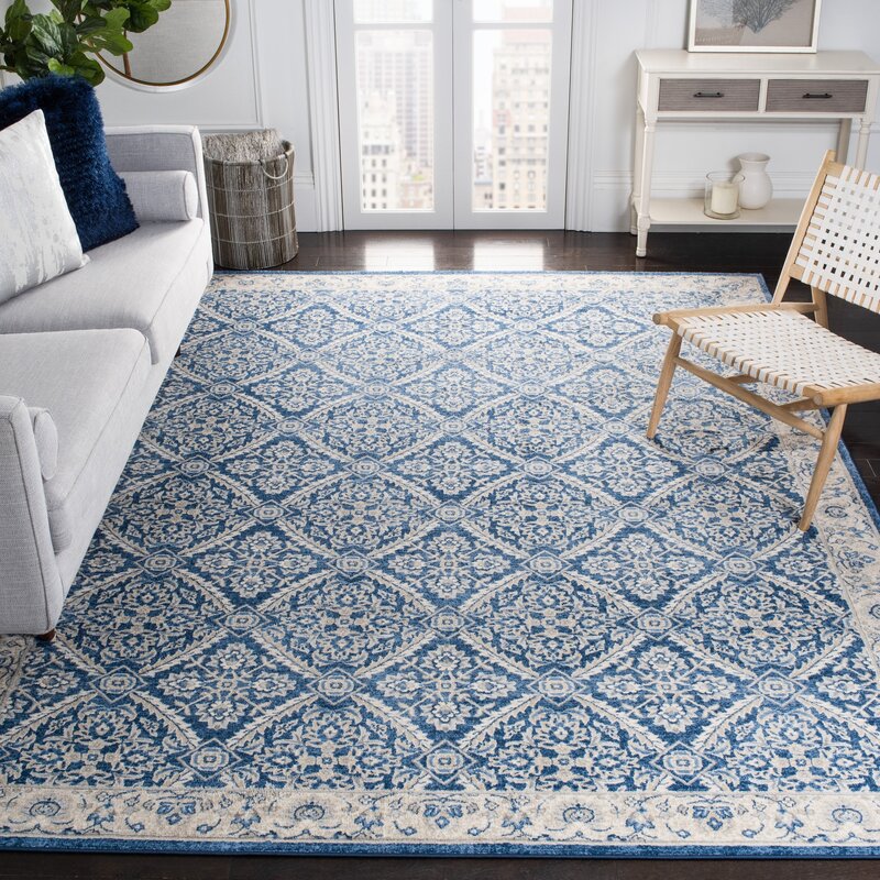 Bungalow Rose Llana Polypropylene Blend Navy/Creme Rug & Reviews | Wayfair