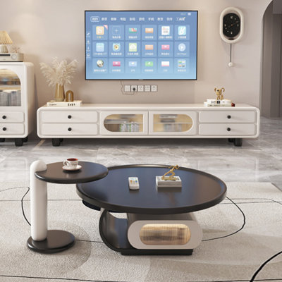 Oval TV cabinet coffee table large storage