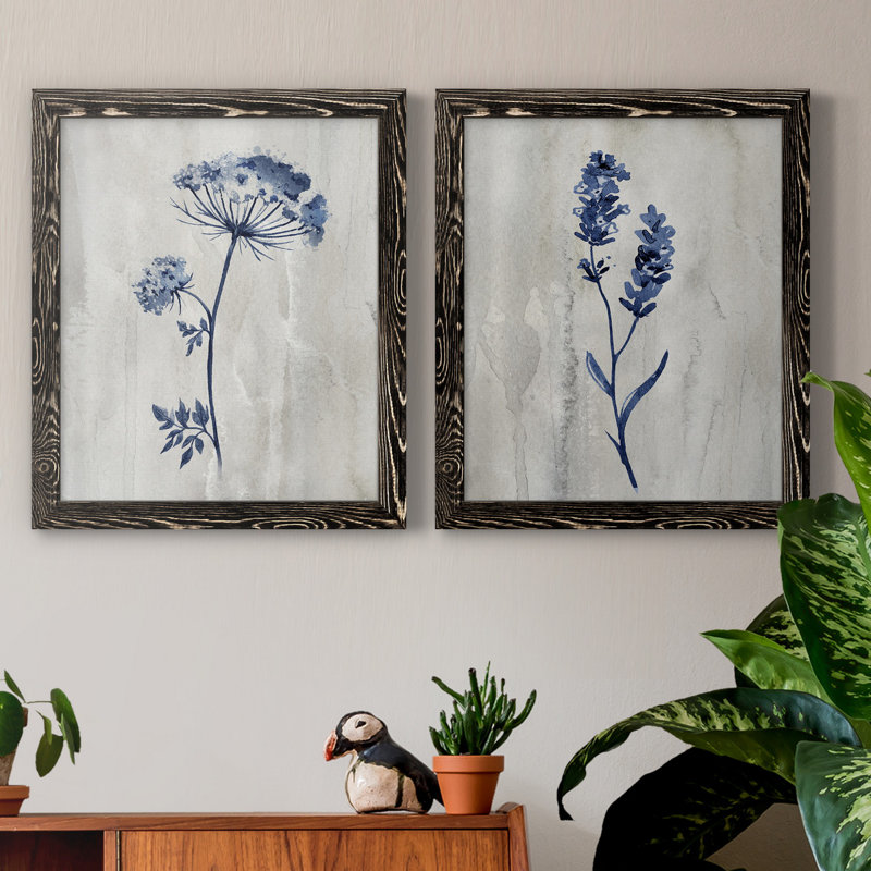 «Indigo Botanical I», ensemble de 2 reproductions d'impressions, Toile encadrée, H 22,5 po x l 61 po x P 3 po, Noir
