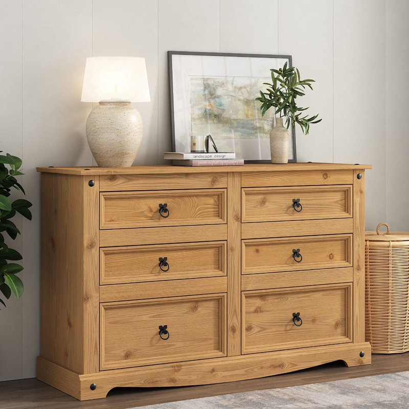 Delanie Solid Wood 132cm W 6 - Drawer Chest of Drawers