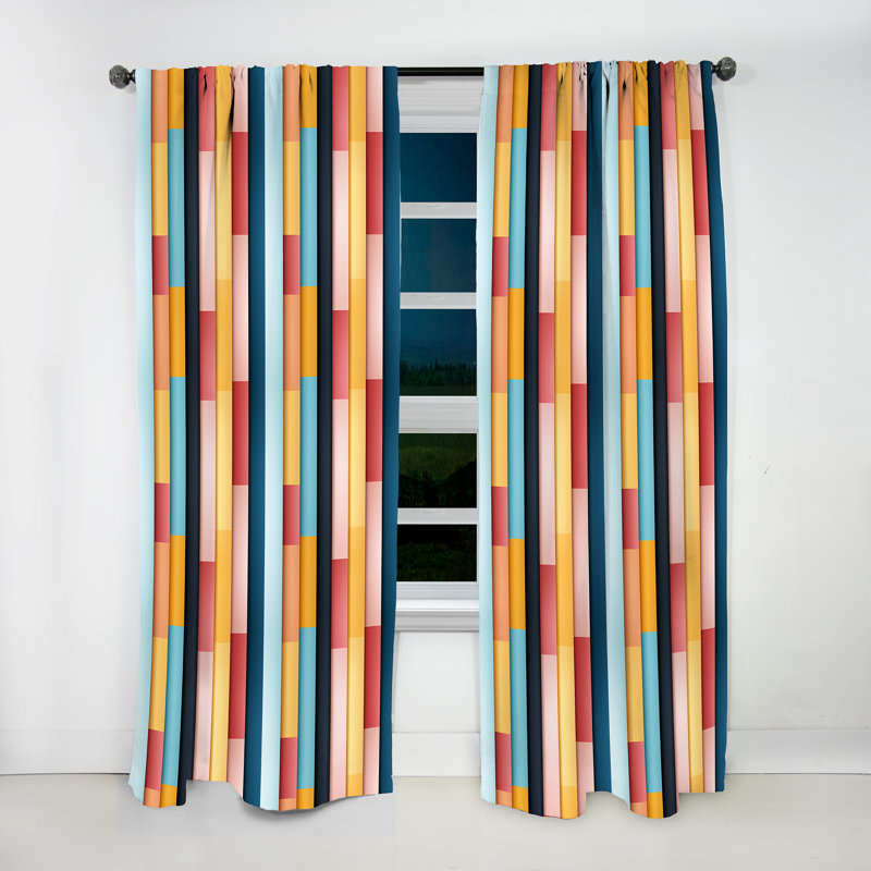 Vibrant Serenity - Motif de lignes bleues et roses - Rideau obscurcissant rayé - 1 panneau, L 52 po x L 90 po