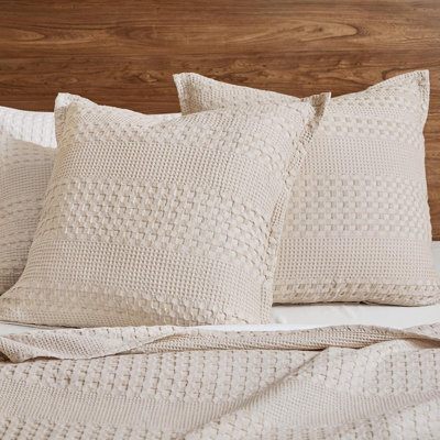 PHF 100% Cotton Ruffle Waffle Pillow Shams, 2 Pack Soft Skin-Friendly Bed Pillow Covers for Aesthetic Home Decor