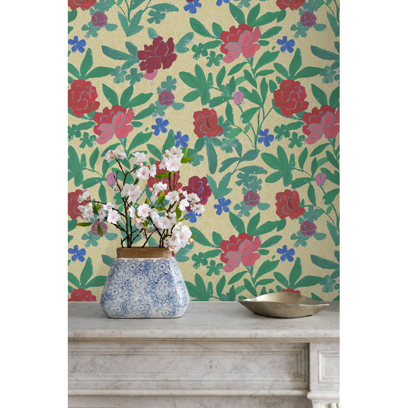 Paule Marrot Floral Wallpaper Double Roll, Wheat
