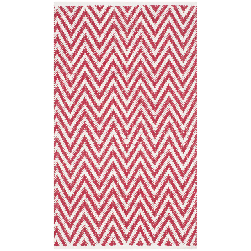 Tapis rouge / ivoire en coton Haq moule, Rectangle 4 pi x 6 pi