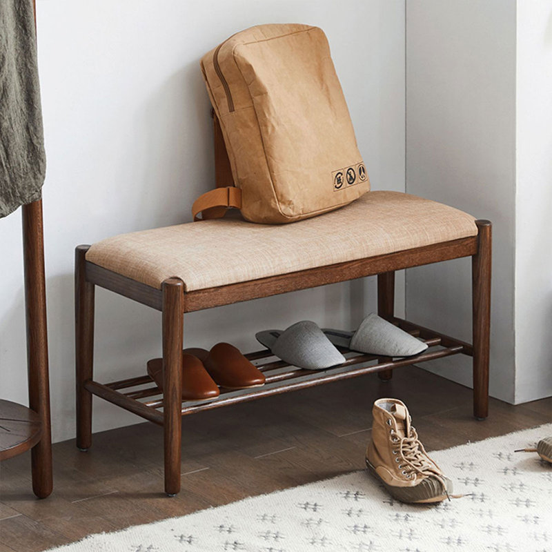 Banc rembourré en bois massif noyer, H 16,54 po x l 23,62 po x P 13,78 po