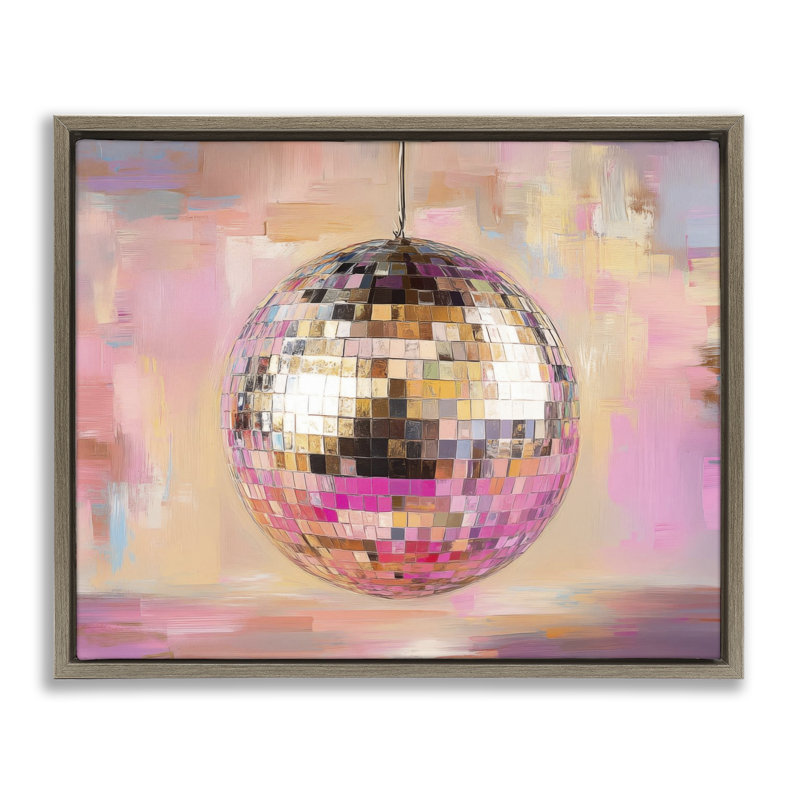 Cadre flottant miroitant boule disco, design par Nini Art, H 17 po x l 21 po, Cadre flottant orme Montalcino