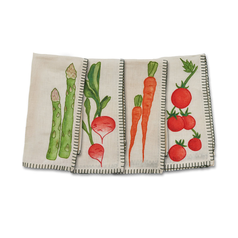 Embroidered Linen Napkins, Red/Green