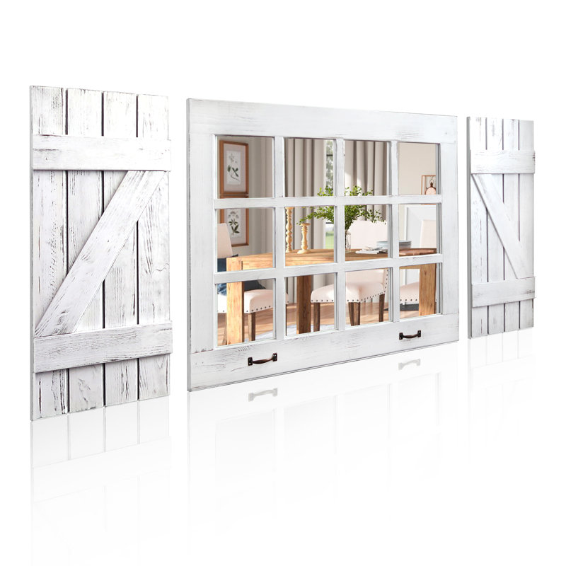 Miroir de fenêtre décoratif rustique blanc avec volets