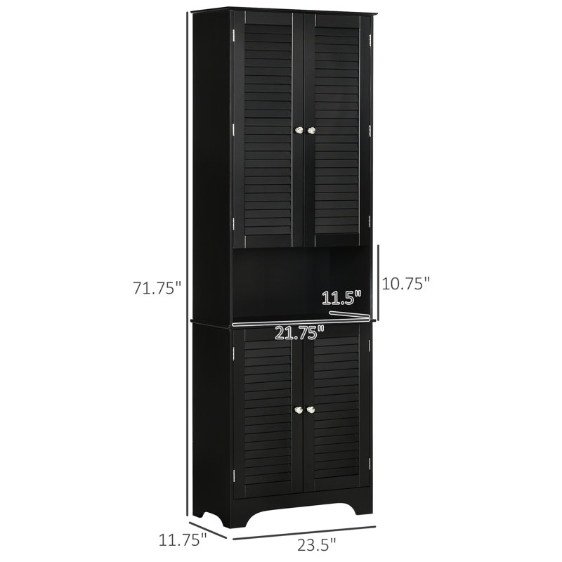 Grande armoire de rangement pour salle de bain noire - autoportante étroite avec 2 armoires, tablette réglable et comptoir pour la salle de bain, le salon, le bureau, l'entrée