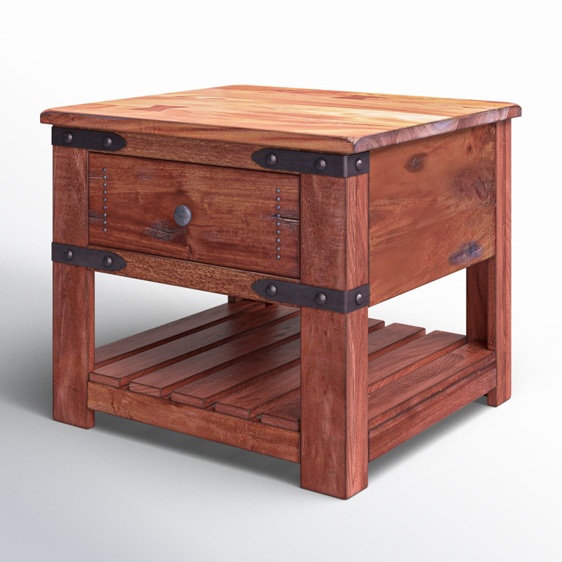Solid Wood End Table with Storage