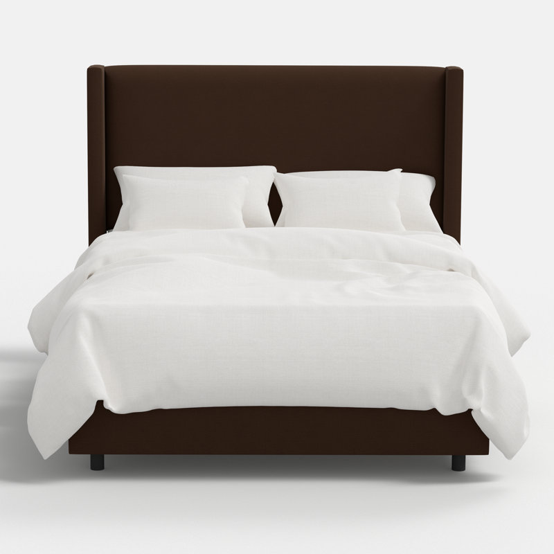 Hanson Upholstered Wingback Bed, King, Classic Chocolate Linen