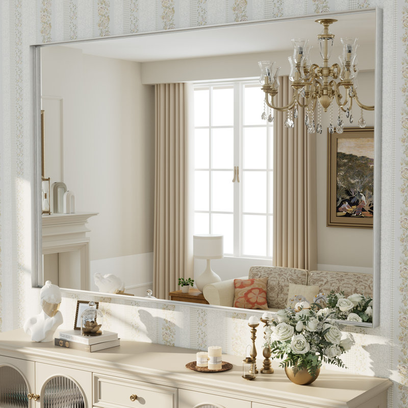 Miroir mural Aevar, 60 po x 40 po, Argent brossé