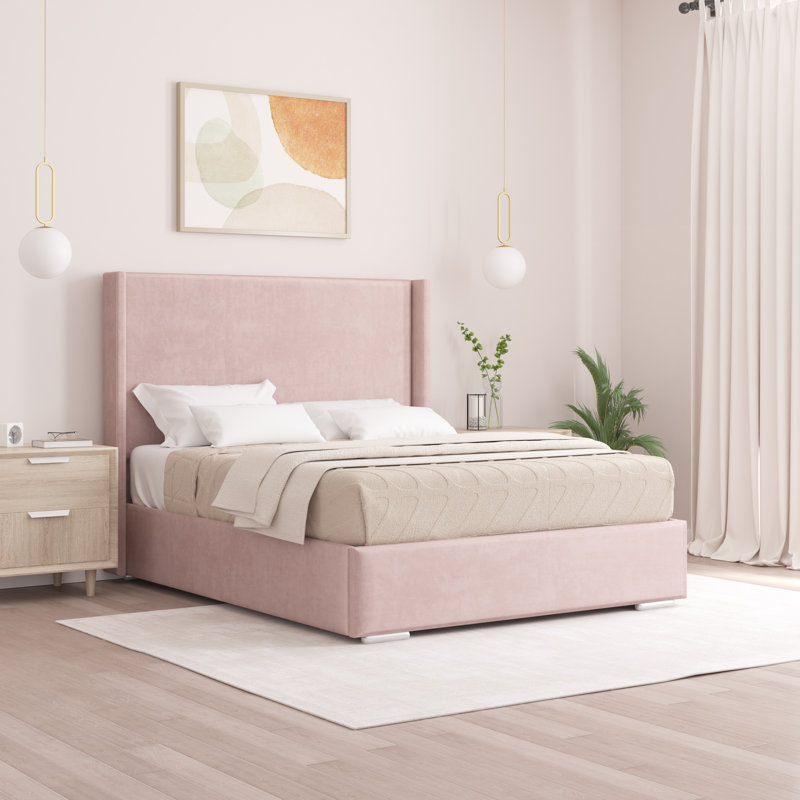 Chelby Upholstered Bed, Pink, Double (4'6)