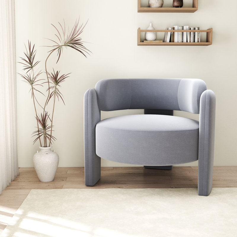 Modern Velvet Upholstered 3-legs Accent Armchair, set Of 1, Gray