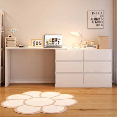 Rotating L-Shaped Computer Desk With 6-Drawer Storage