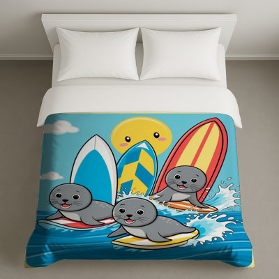 Seals Surfing Illustration Duvet Covers