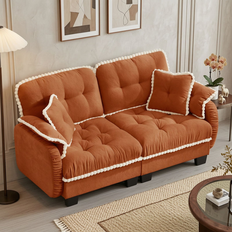 Causeuse en chenille avec quatre coussins, Orange