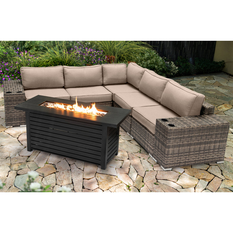 Ensemble de conversation Lsi pour 4 personnes avec foyer et coussins Sunbrella, Beige Sunbrella