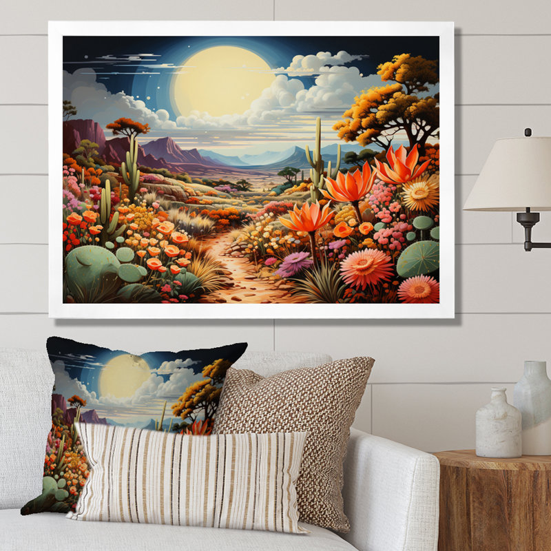 «Desert Cacti Garden III» sur toile, Cadre photo blanc, H 16 po x l 32 po x P 1 po