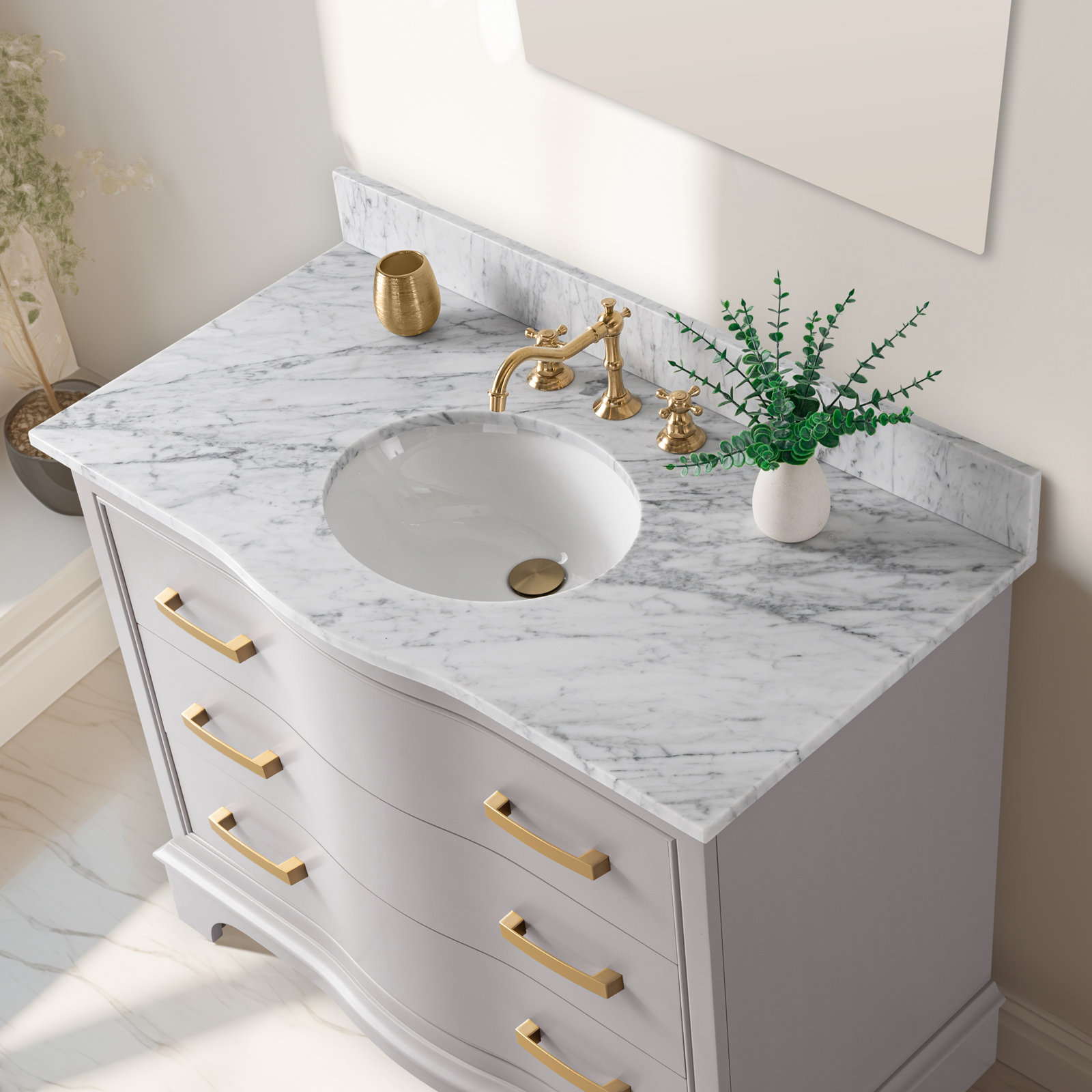 Goleta 42" Pine Single Bathroom Vanity, Taupe/Brushed Gold