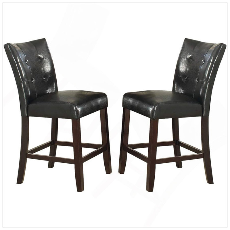 Ensemble de 2 chaises hautes capitonnées modernes en similicuir noir