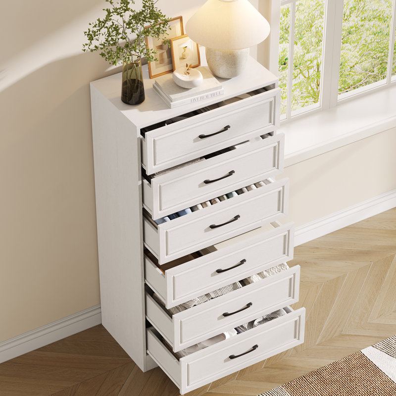 Commode 6 tiroirs pour chambre à coucher, Blanc