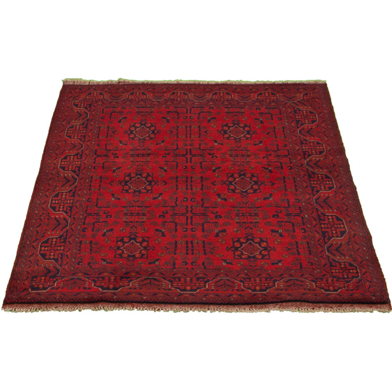 Tapis de la surface en laine rouge/noir 5 pi x 6 pi 5 po main-of-kind-noué la 2010s esari turque Allaina