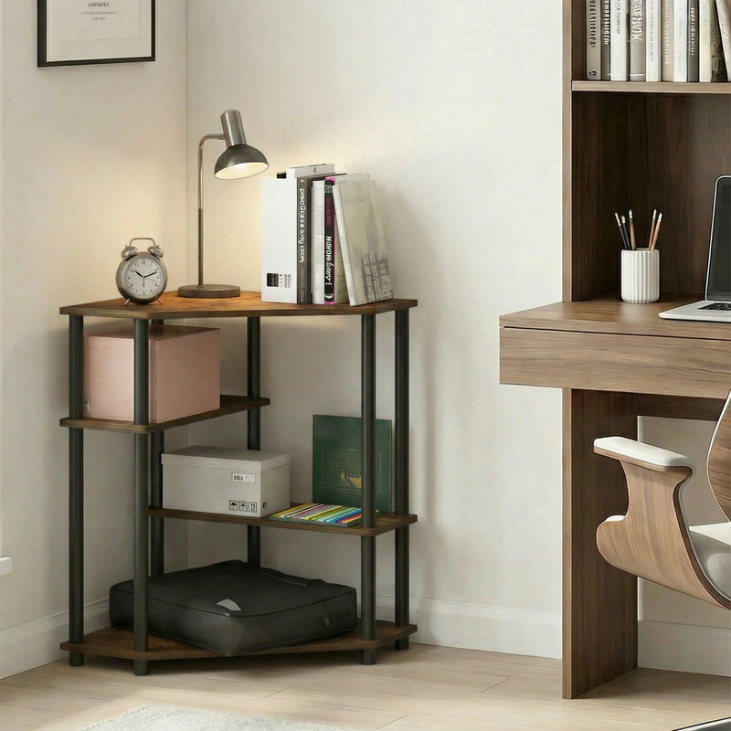 Ballou Corner Desk, Amber Pine/Black