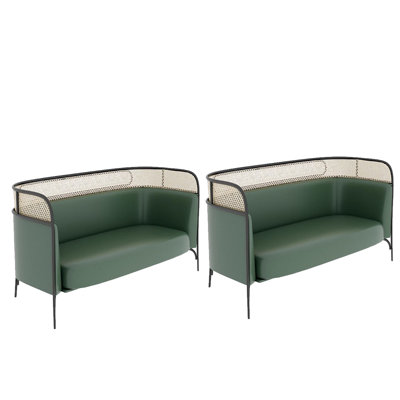 Faux leather upholstered rattan bench set of 2 Faux Leather Upholstered Bench