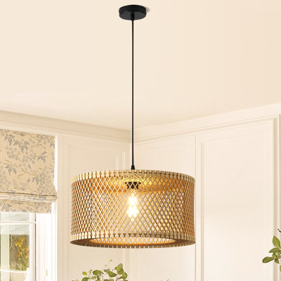 1 - Light Farmhouse Boho Wooden Caged Pendant Light
