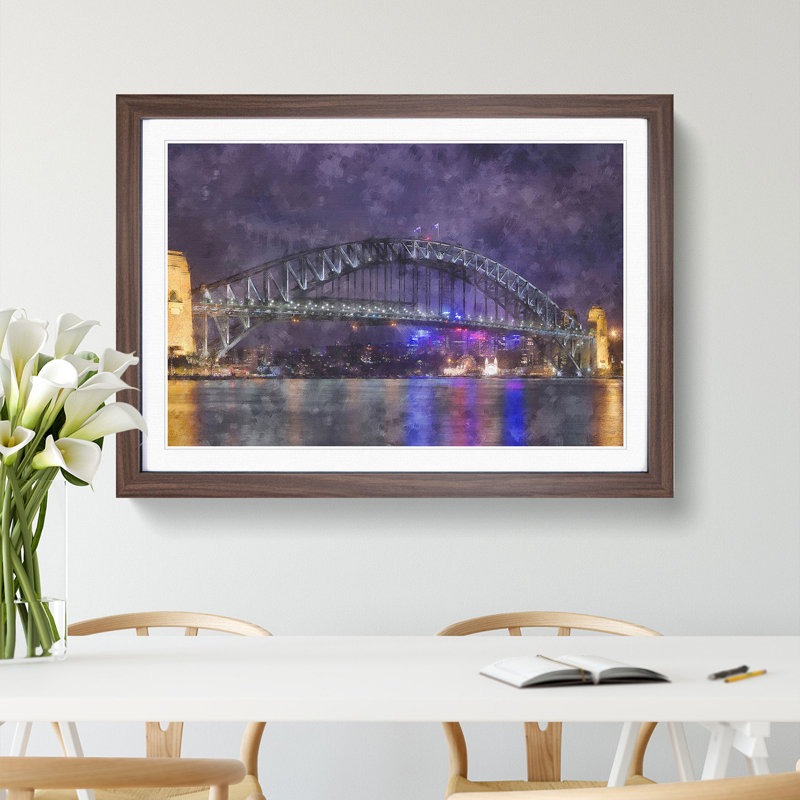 Harbour Bridge in Sydney - Picture Frame Graphic Art, 48cm H x 65cm W x 2cm D, Walnut Framed