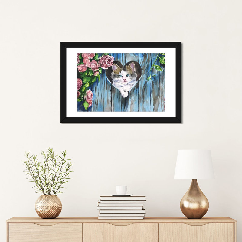 Impression bleue sur toile, Papier beaux-arts encadré noir, H 24 po x l 32 po x P 1 po, Blanc