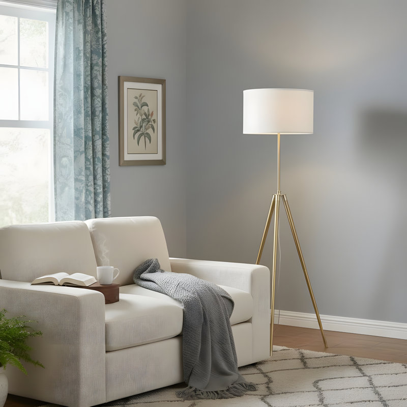 64-inch - 47-inch Adjustable Height Brass/Brilliant Gold Modern Tripod Floor Lamp (Suitable for Living Room/Bedroom)