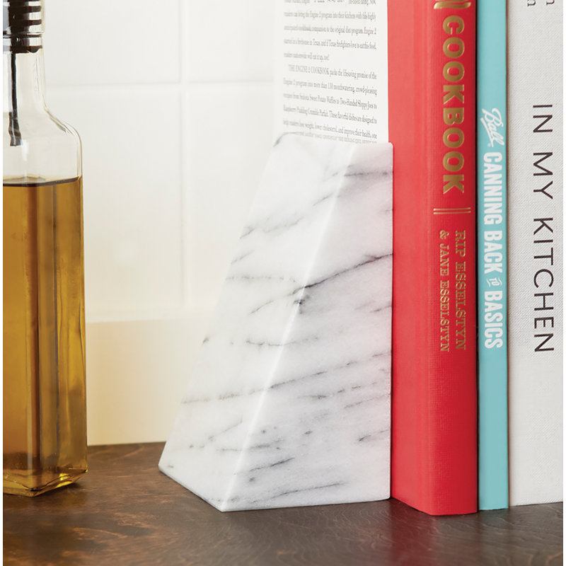 Triangular 100% Natural Polished Marble Bookends, White