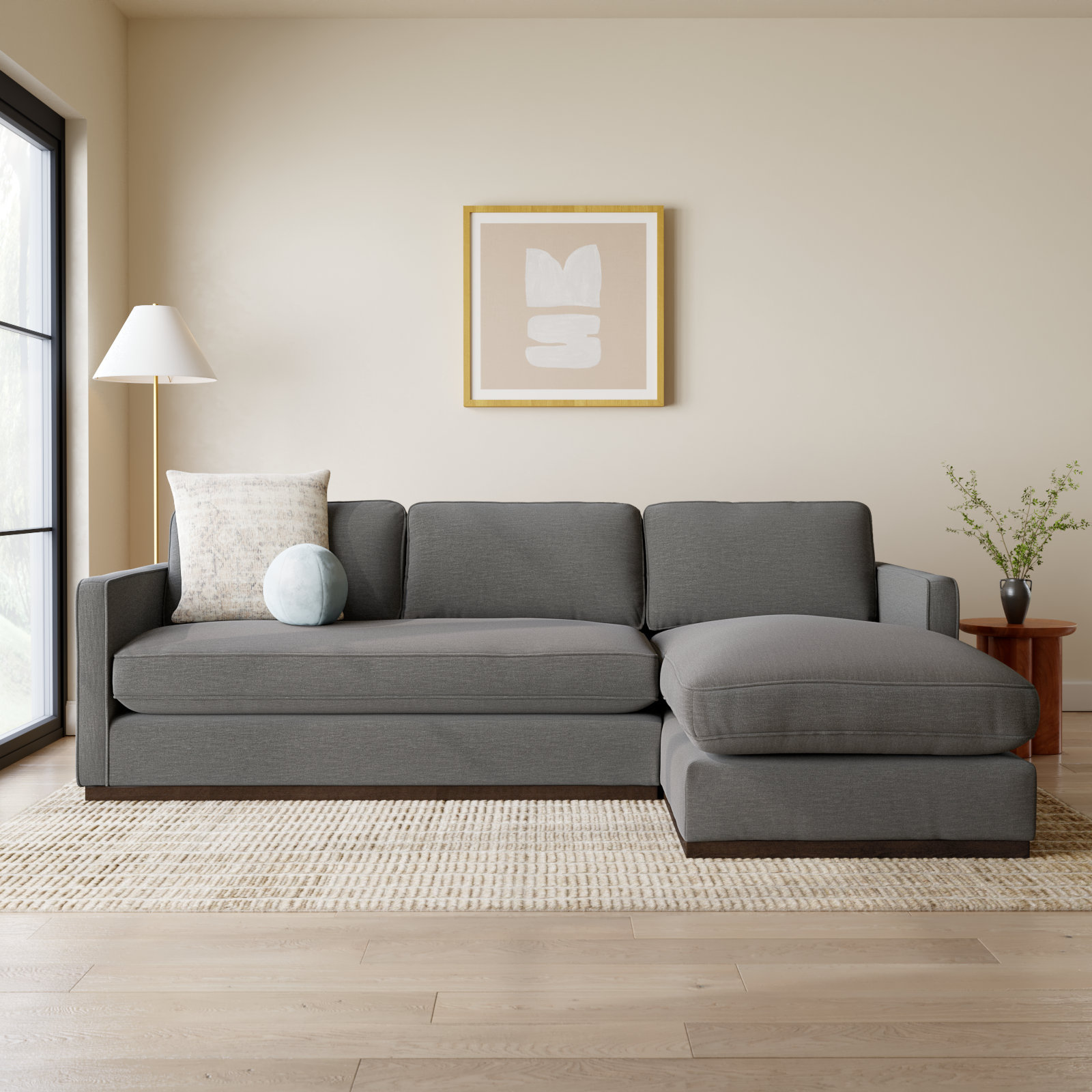 Bobbi Upholstered Chaise L-Sectional, Effie Smoke Performance Weave, Right Hand Facing