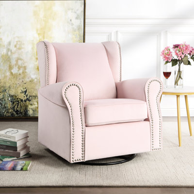 Fauteuil oscillant pivotant rose confortable avec coussin détachable et garniture cloutée - Pour le salon, un accent élégant rehausse votre expérience en matière de sièges dans certaines zones