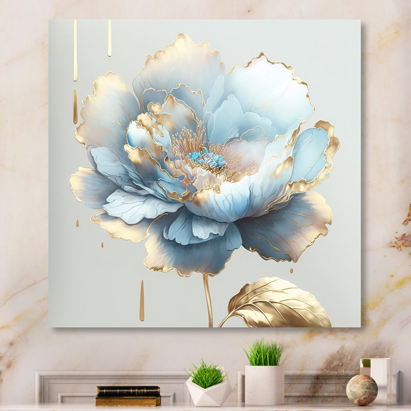 «Chic Blue Blooming Flower II», reproduction sur toile, L 30 po x H 30 po, Toile tendue