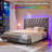 Bed Frame With 51"High Velvet Upholstered  Wingback Headboard, Platform Bed With Charging Station And Led Lights-655026587-655026585