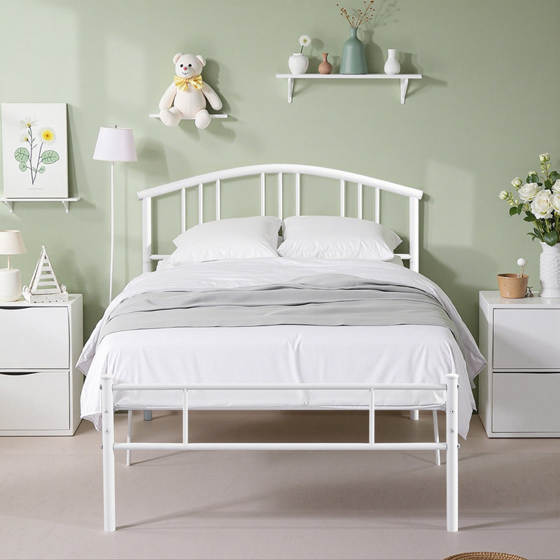 Twin Bed Frame Metal Platform Bed Frame with Headboard & Footboard,  Mattress Foundation ,No Box Spring Needed, Twin, White