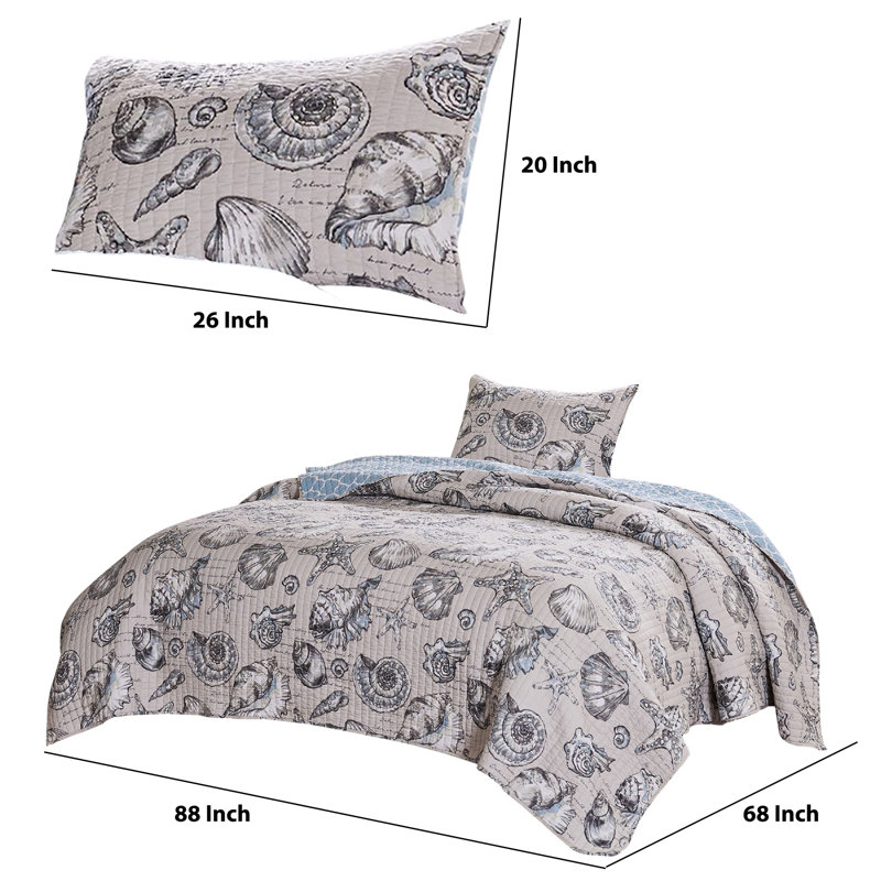 Full White Microfiber Reversible Nautical Quilt Set