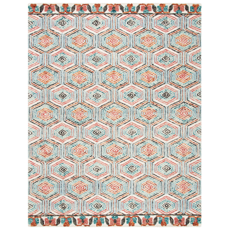 Brashear Hand Tufted Wool And Cotton Geometric Rug, Rectangle 9' x 12'