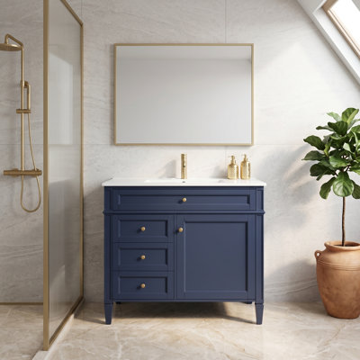 Meuble-lavabo moderne 36 po avec lavabo supérieur 36 po - 2 tiroirs, tiroir escamotable et organisateur de porte, armoire de rangement autoportante pour petites salles de bain ou salles d'eau