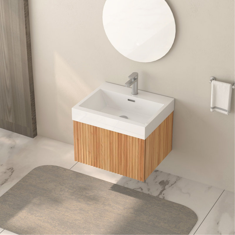 Meuble-lavabo mural de 24 po avec lavabo, armoire de salle de bain flottante murale avec contreplaqué intégré