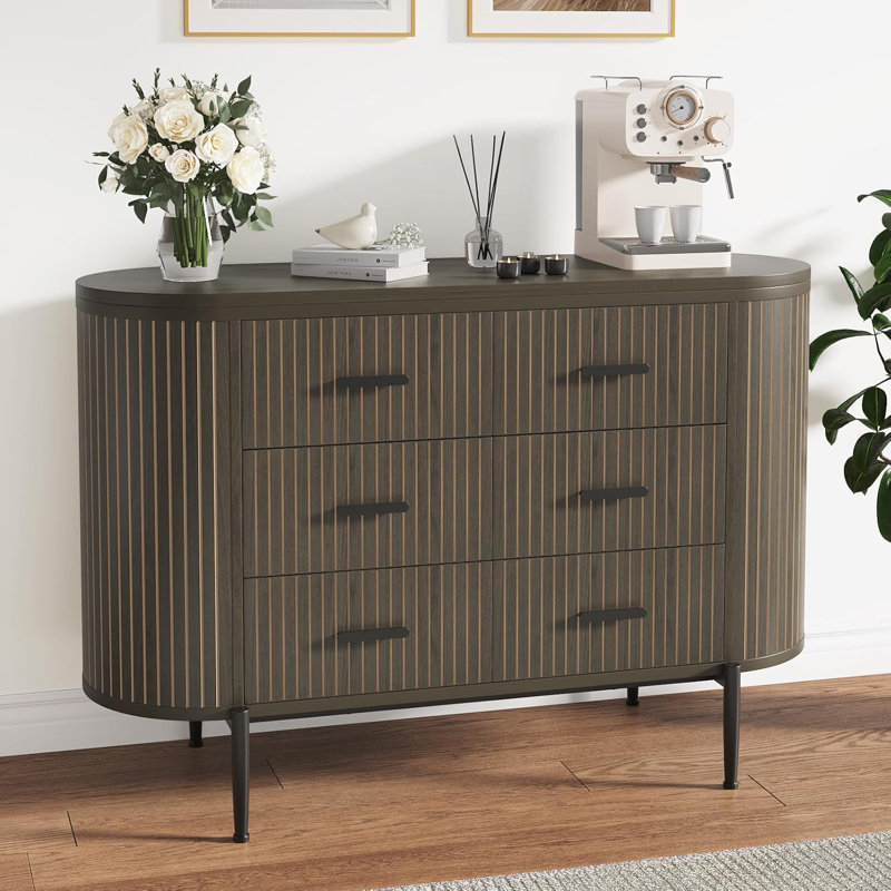 Mid Century Modern Fluted 6 Drawer Dresser