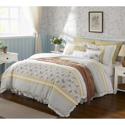 Édredon jaune très grand - 9 pièces de style coton avec rembourrage et coussins décoratifs