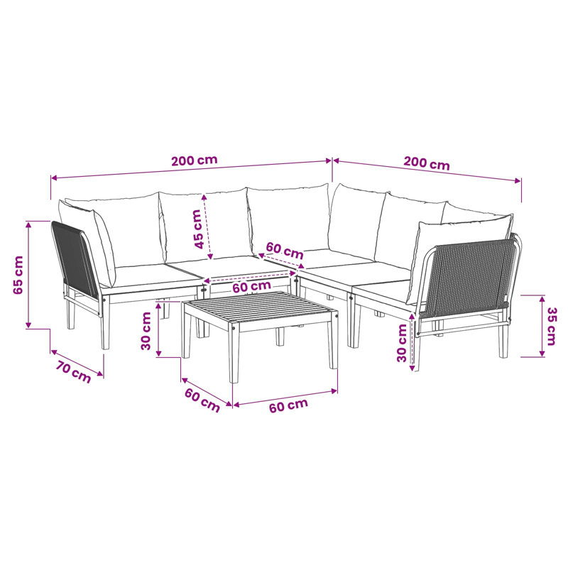  Garden Lounge Set Solid Acacia Wood & Rope Sofa Outdoor Furniture Patio